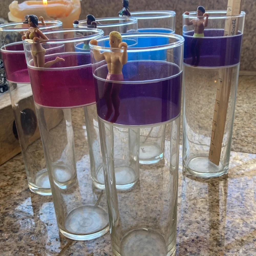Libbey VintageSet of 6 glasses featuring colorful Bands Pink Blue Purple Summer